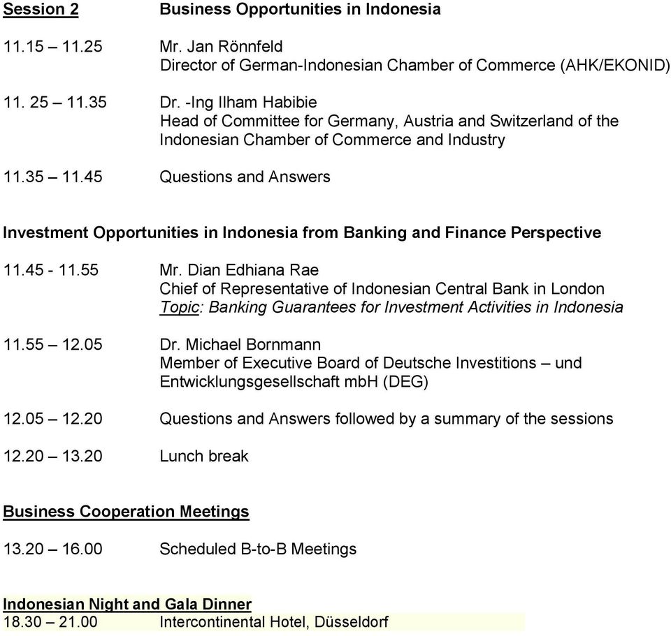 45 Questions and Answers Investment Opportunities in Indonesia from Banking and Finance Perspective 11.45-11.55 Mr.