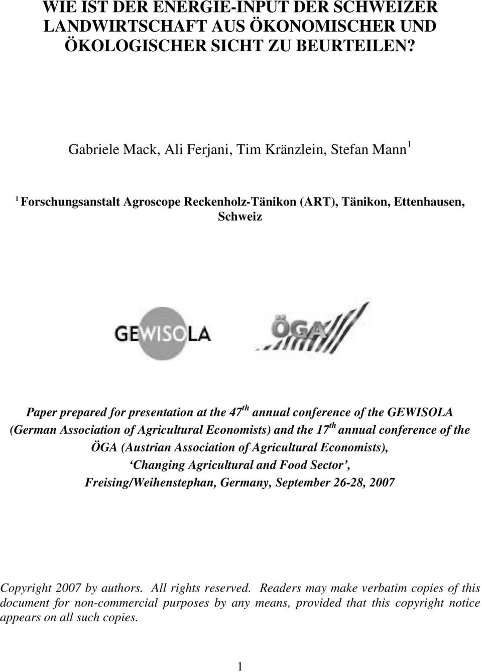 annual conference of the GEWISOLA (German Association of Agricultural Economists) and the 17 th annual conference of the ÖGA (Austrian Association of Agricultural Economists), Changing
