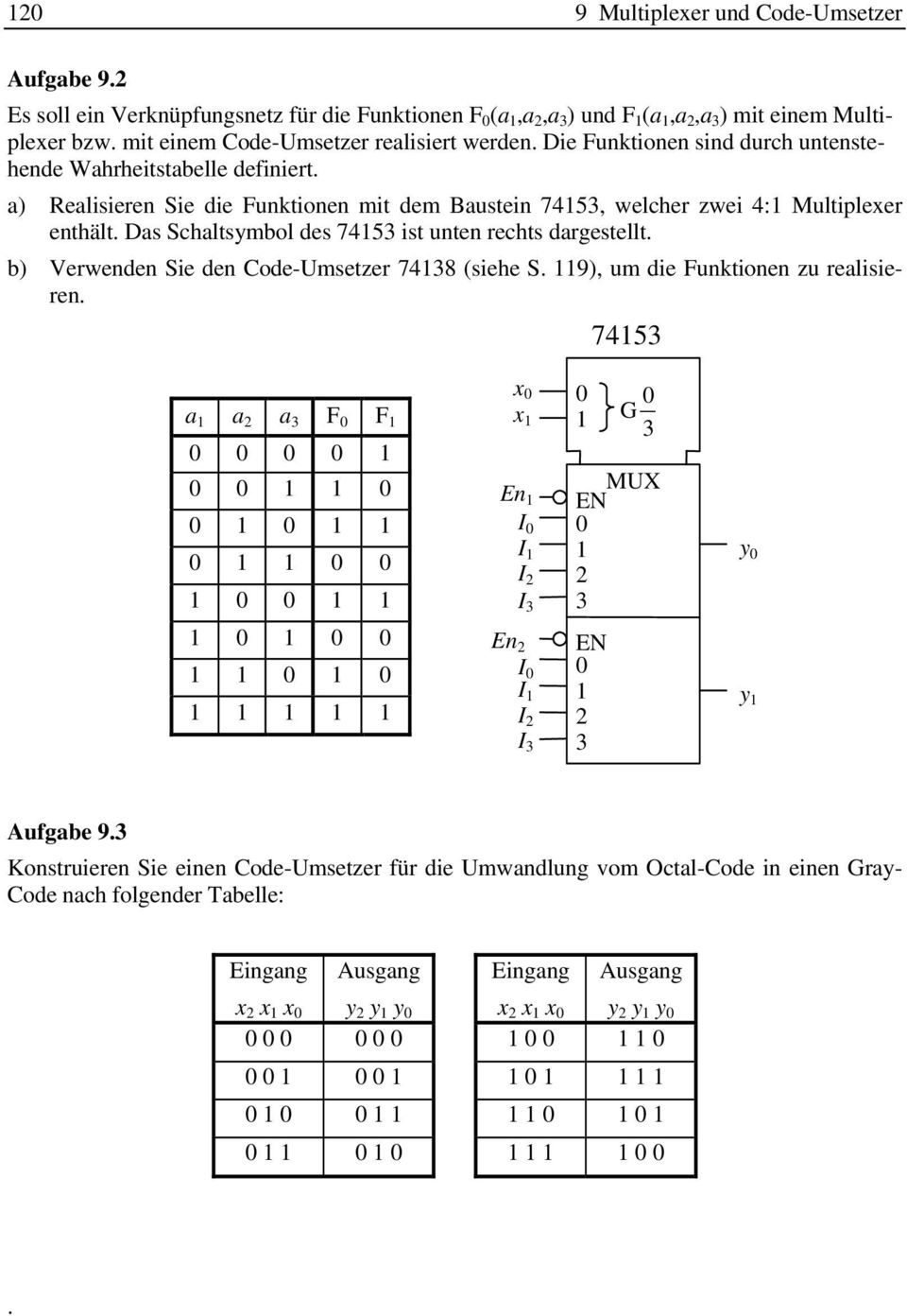 a) Realisieren Sie die Funktionen mit dem Baustein 75, welcher zwei : Multiplexer enthält. Das Schaltsymbol des 75 ist unten rechts dargestellt.