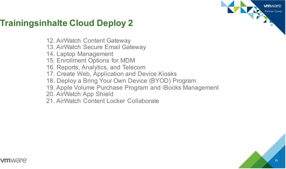 Create Web, Application and Device Kiosks 18. Deploy a Bring Your Own Device (BYOD) Program 19.