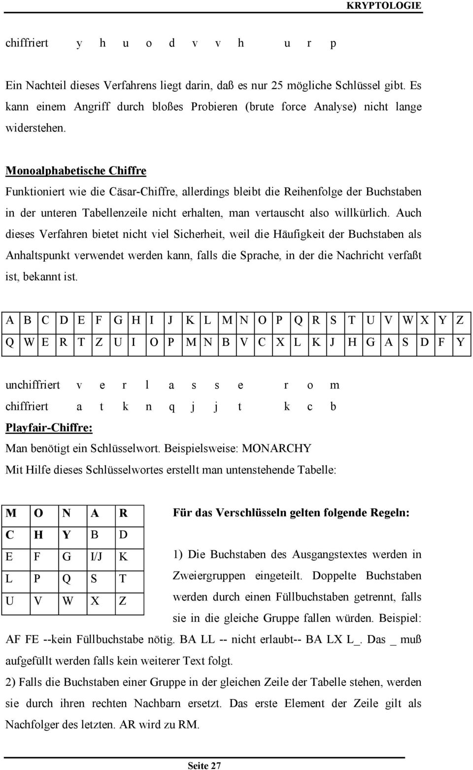 Monoalphabetische Chiffre Funktioniert wie die Cäsar-Chiffre, allerdings bleibt die Reihenfolge der Buchstaben in der unteren Tabellenzeile nicht erhalten, man vertauscht also willkürlich.