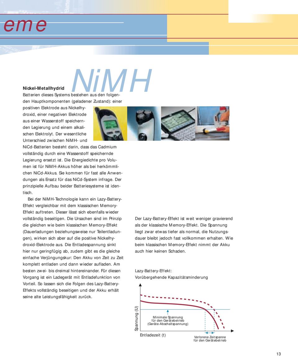 Der wesentliche Unterschied zwischen NiMH- und NiCd-Batterien besteht darin, dass das Cadmium vollständig durch eine Wasserstoff speichernde Legierung ersetzt ist.