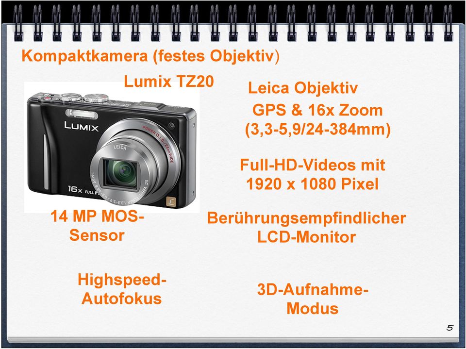 Full-HD-Videos mit 1920 x 1080 Pixel 14 MP MOS- Sensor
