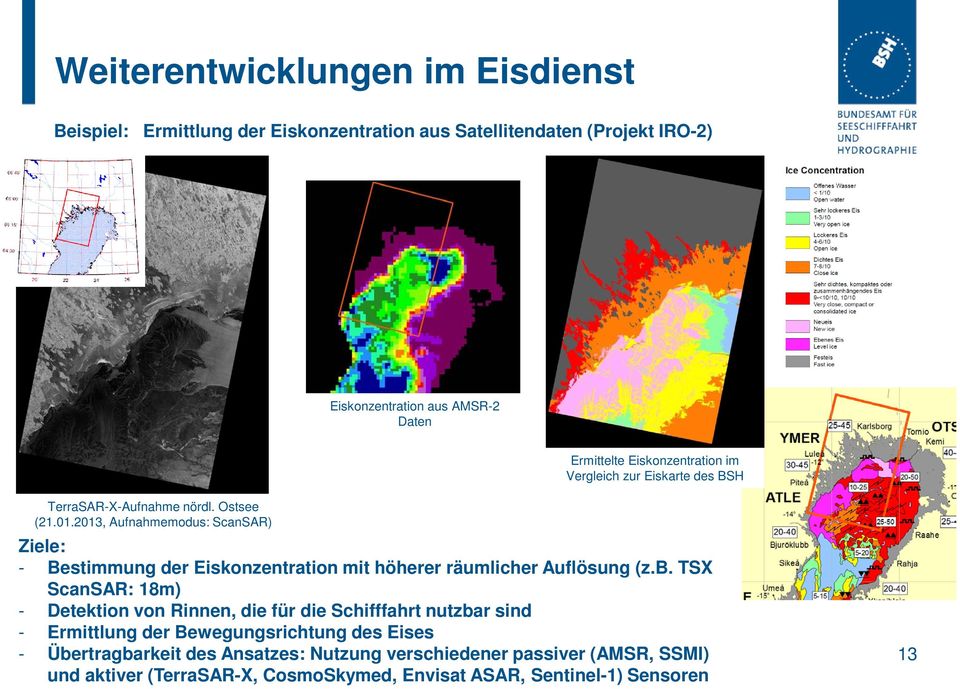 2013, Aufnahmemodus: ScanSAR) Ziele: - Bestimmung der Eiskonzentration mit höherer räumlicher Auflösung (z.b.