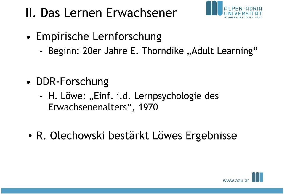 Thorndike Adult Learning DDR-Forschung H. Löwe: Einf.