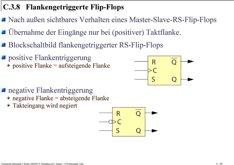 Blockschaltbild flankengetriggerter RS-Flip-Flops positive Flankentriggerung positive Flanke = aufsteigende