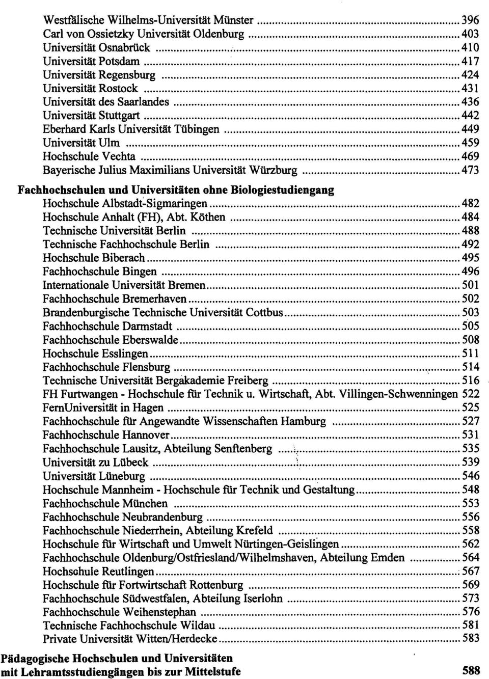 Fachhochschulen und Universitäten ohne Biologiestudiengang Hochschule Albstadt-Sigmaringen 482 Hochschule Anhalt (FH), Abt.