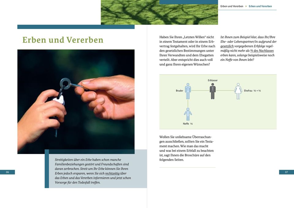 Ist Ihnen zum Beispiel klar, dass Ihr/Ihre Ehe- oder Lebenspartner/in aufgrund der gesetzlich vorgegebenen Erbfolge regelmäßig nicht mehr als ¾ des Nachlasses erben kann, solange beispielsweise noch