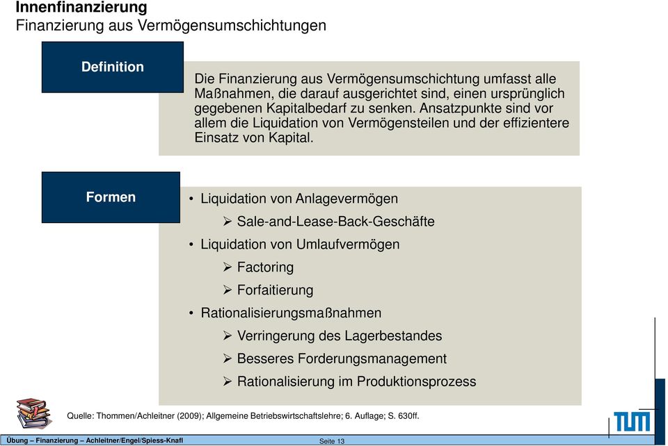 Formen Liquidation von Anlagevermögen Sale-and-Lease-Back-Geschäfte Liquidation von Umlaufvermögen Factoring Forfaitierung Rationalisierungsmaßnahmen Verringerung des