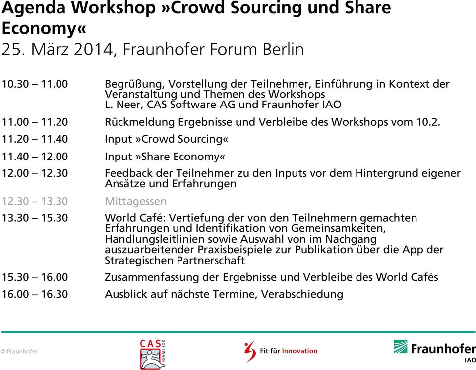 20 Rückmeldung Ergebnisse und Verbleibe des Workshops vom 10.2. 11.20 11.40 Input»Crowd Sourcing«11.40 12.00 Input»Share Economy«12.00 12.