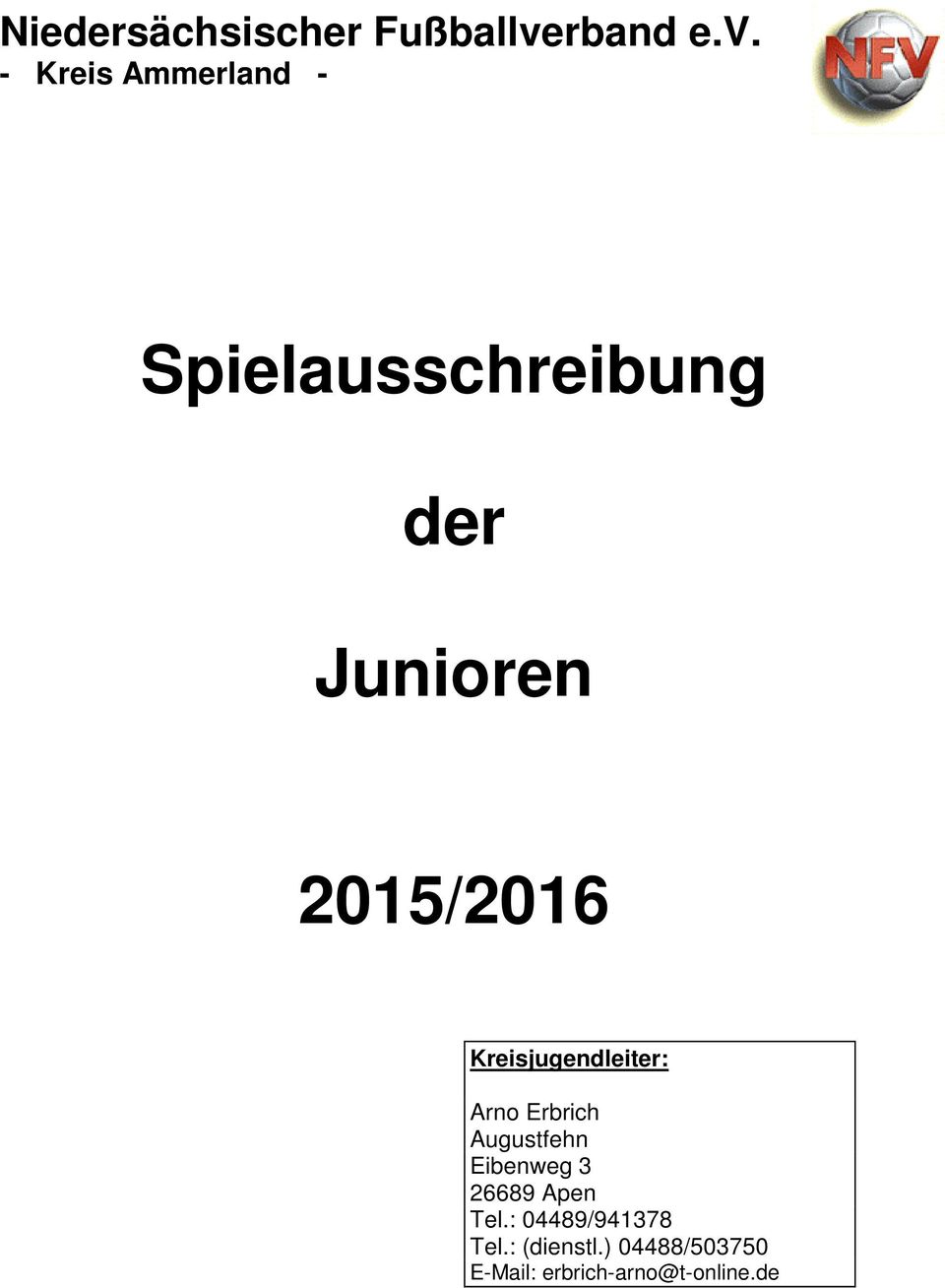 - Kreis Ammerland - Spielausschreibung der Junioren 2015/2016