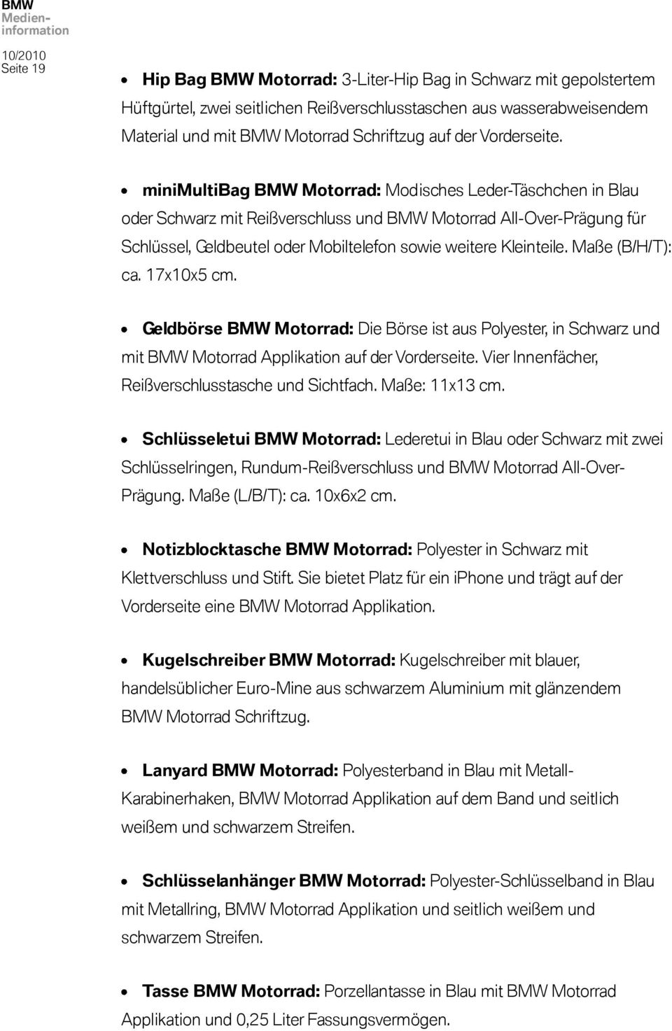 minimultibag BMW Motorrad: Modisches Leder-Täschchen in Blau oder Schwarz mit Reißverschluss und BMW Motorrad All-Over-Prägung für Schlüssel, Geldbeutel oder Mobiltelefon sowie weitere Kleinteile.