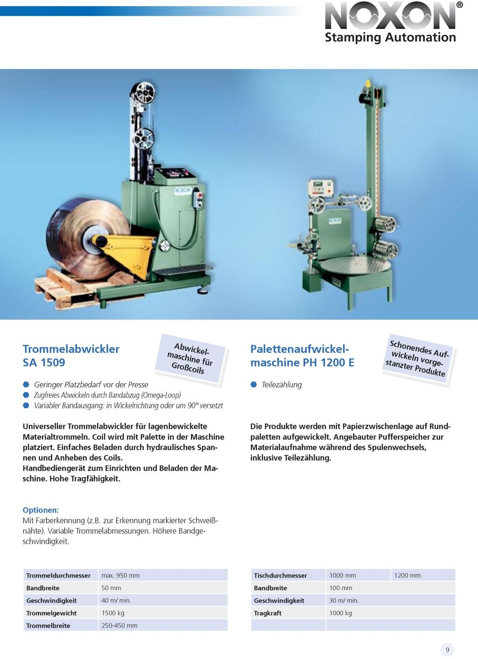 Coil wird mit Palette in der Maschine platziert. Einfaches Beladen durch hydraulisches Spannen und Anheben des Coils. Handbediengerät zum Einrichten und Beladen der Maschine. Hohe Tragfähigkeit.