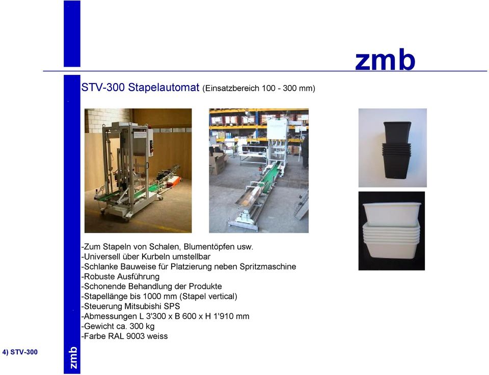 Ausführung -Schonende Behandlung der Produkte -Stapellänge bis 1000 mm (Stapel vertical) -Steuerung