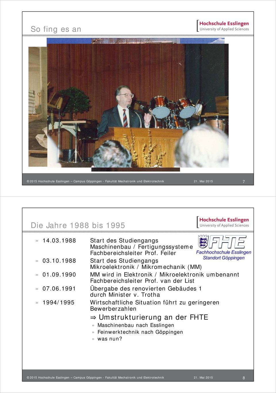 1990 MM wird in Elektronik / Mikroelektronik umbenannt Fachbereichsleiter Prof. van der List» 07.06.