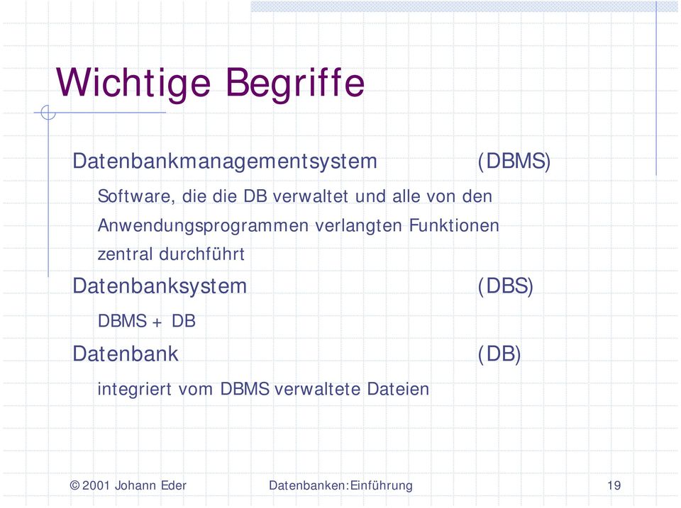 zentral durchführt Datenbanksystem (DBS) DBMS + DB Datenbank (DB)