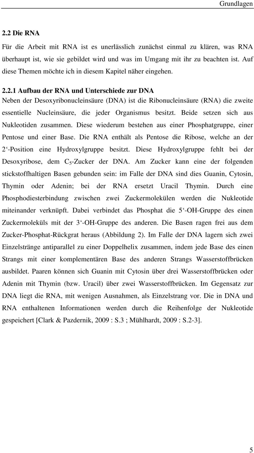2.1 Aufbau der RNA und Unterschiede zur DNA Neben der Desoxyribonucleinsäure (DNA) ist die Ribonucleinsäure (RNA) die zweite essentielle Nucleinsäure, die jeder Organismus besitzt.