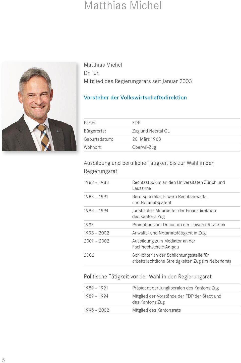 Finanzdirektion des Kantons Zug 1997 Promotion zum Dr. iur.