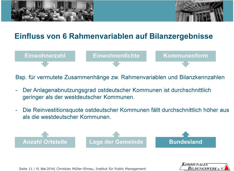 Rahmenvariablen und Bilanzkennzahlen - Der Anlagenabnutzungsgrad ostdeutscher Kommunen ist durchschnittlich geringer als der
