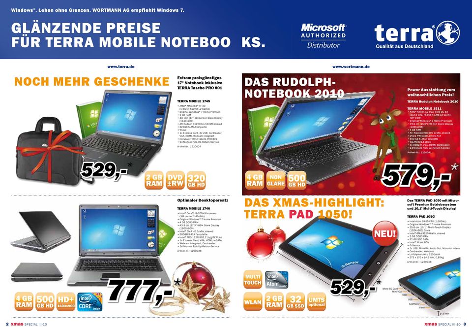 inklusive TERRA Tasche PRO 801 1220024 Das Rudolph- Notebook 2010 Power Ausstattung zum weihnachtlichen Preis!