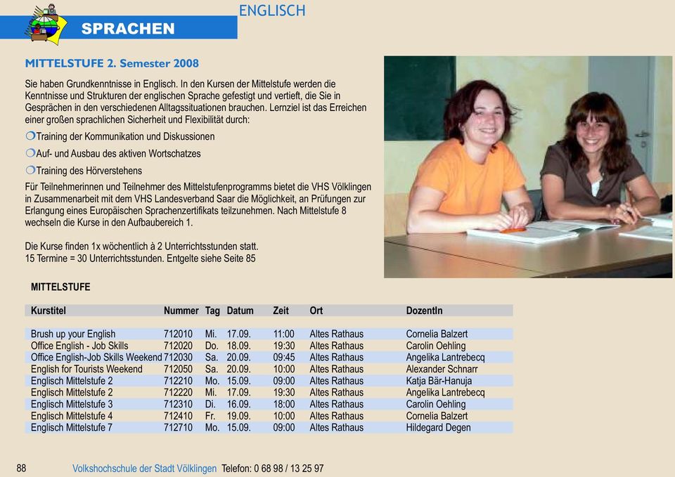 Lernziel ist das Erreichen einer großen sprachlichen Sicherheit und Flexibilität durch: Training der Kommunikation und Diskussionen Auf- und Ausbau des aktiven Wortschatzes Training des Hörverstehens