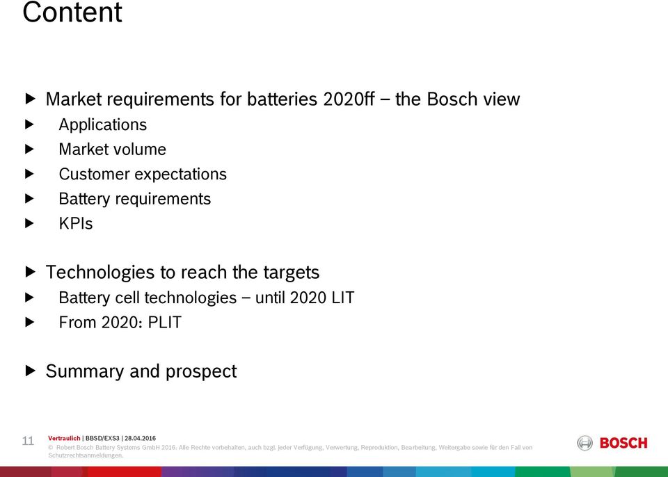 requirements KPIs Technologies to reach the targets Battery