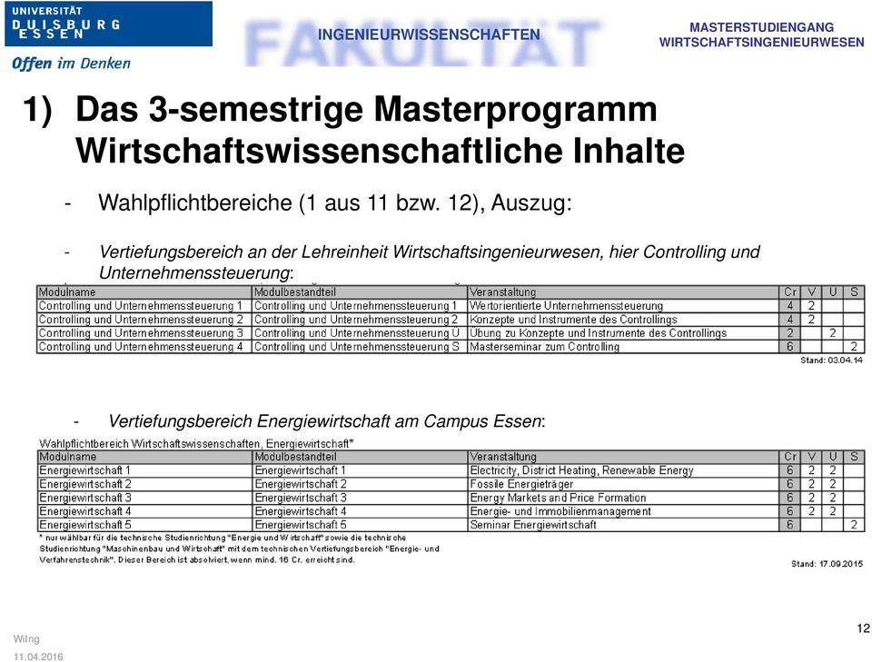 12), Auszug: - Vertiefungsbereich an der Lehreinheit