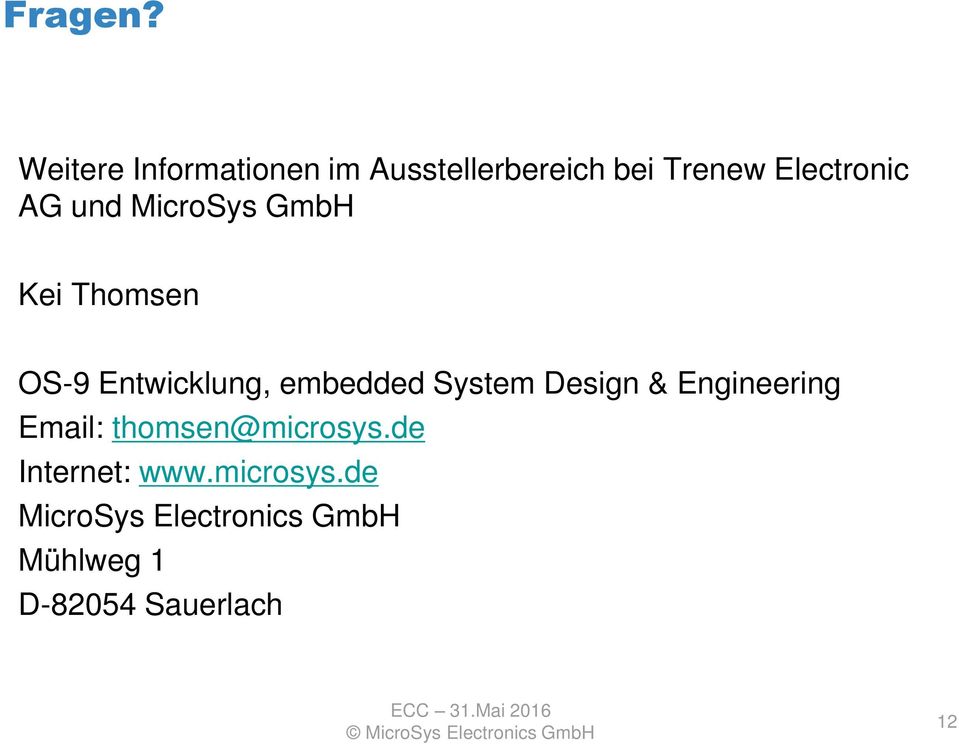 und MicroSys GmbH Kei Thomsen OS-9 Entwicklung, embedded System