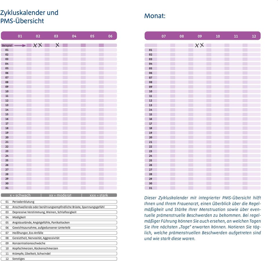 Verstimmung, Weinen, Schlaflosigkeit 04 Müdigkeit 05 Angstzustände, Angstgefühle, Panikattacken 06 Gewichtszunahme, aufgedunsener Unterleib 07 Heißhunger, Ess-Anfälle 08 Gereiztheit, Nervosität,