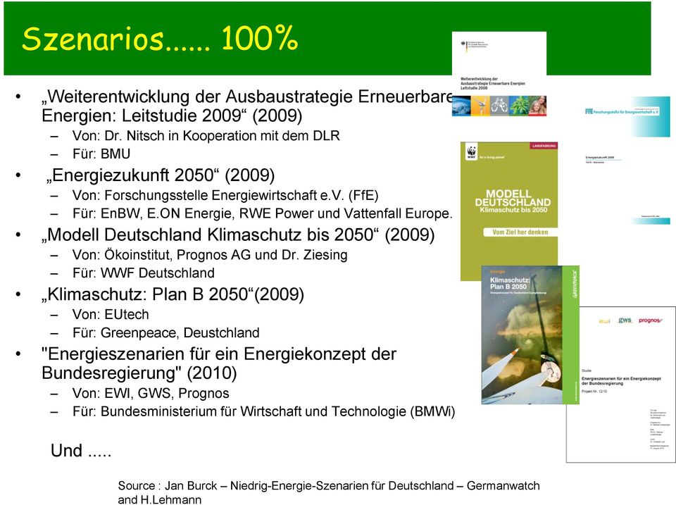 Modell Deutschland Klimaschutz bis 2050 (2009) Von: Ökoinstitut, Prognos AG und Dr.