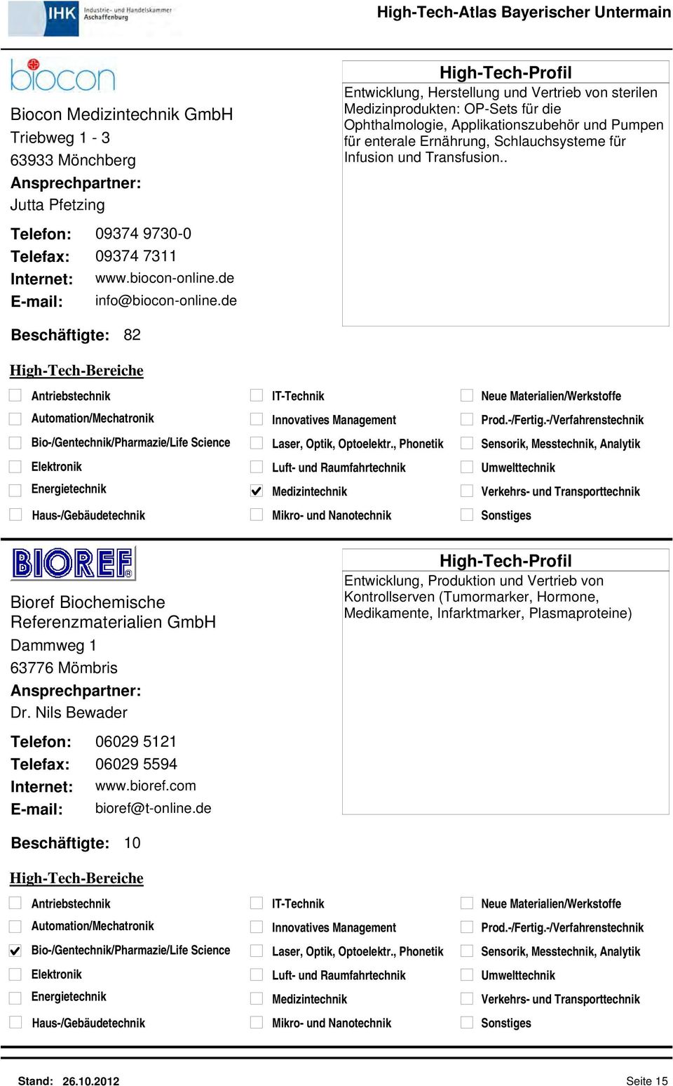 de E-mail: info@biocon-online.de Beschäftigte: 82 Bioref Biochemische Referenzmaterialien GmbH Dammweg 1 63776 Mömbris Dr.