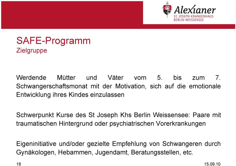 Schwerpunkt Kurse des St Joseph Khs Berlin Weissensee: Paare mit traumatischen Hintergrund oder