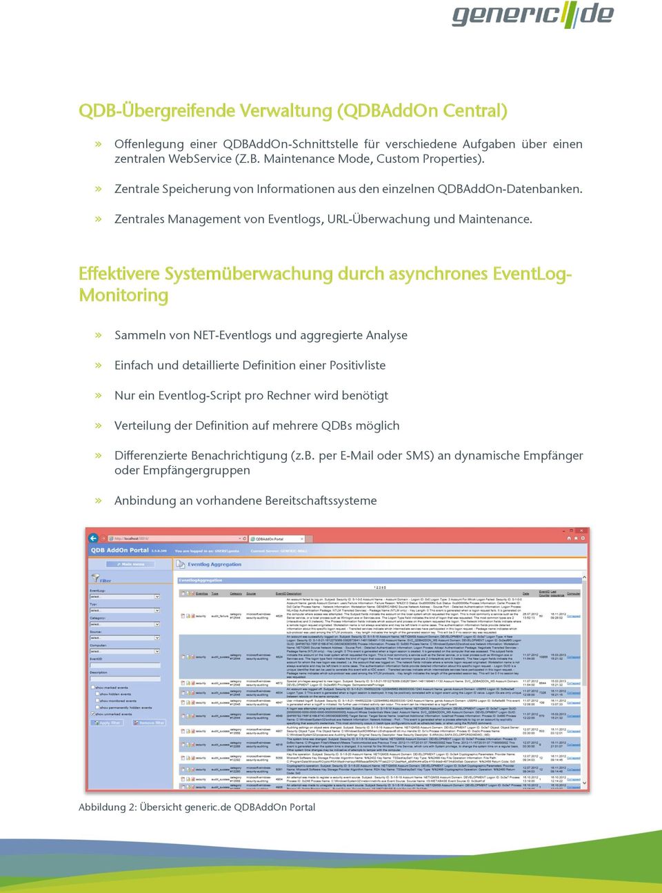 Effektivere Systemüberwachung durch asynchrones EventLog- Monitoring» Sammeln von NET-Eventlogs und aggregierte Analyse» Einfach und detaillierte Definition einer Positivliste» Nur ein