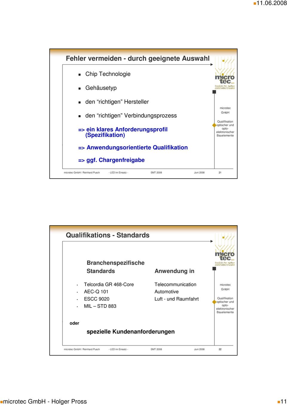 Chargenfreigabe / Reinhard Pusch - LED im Einsatz - SMT 2008 Juni 2008 21 s - Standards Branchenspezifische Standards Anwendung in