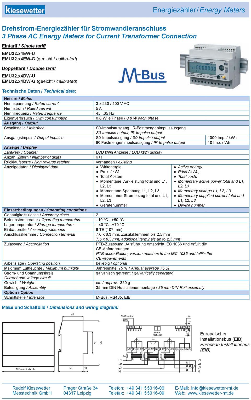 Drehstrom-Energiezähler für Stromwandleranschluss Energiezähler MDVH3106 