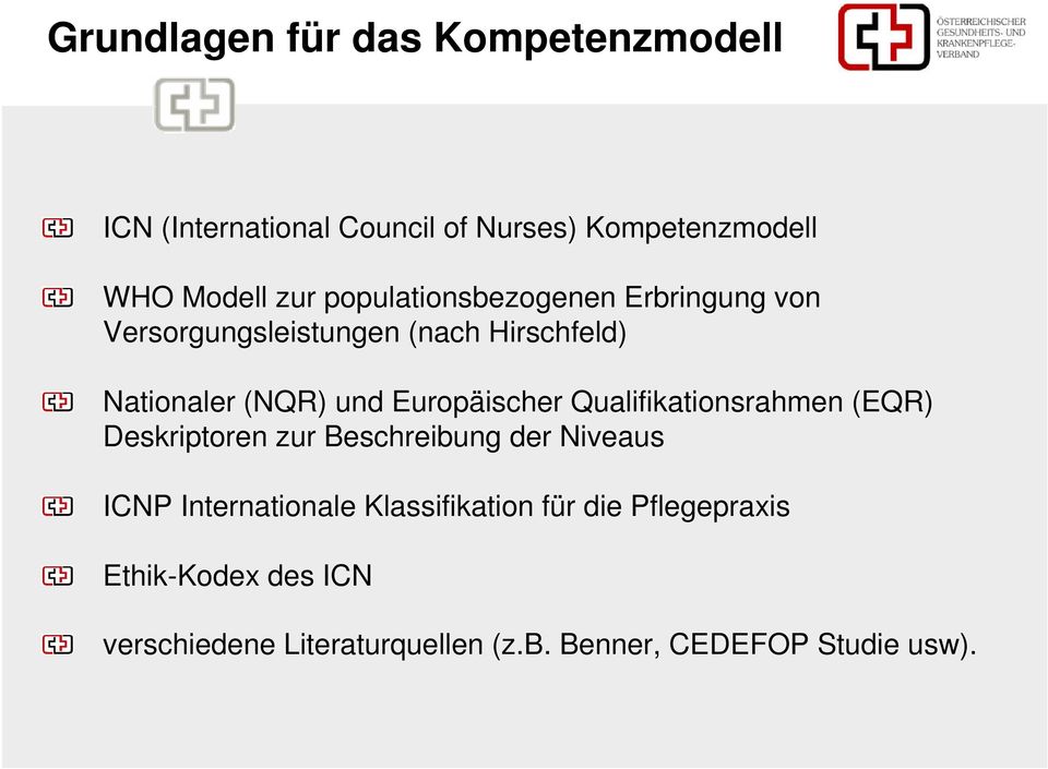Europäischer Qualifikationsrahmen (EQR) Deskriptoren zur Beschreibung der Niveaus ICNP Internationale