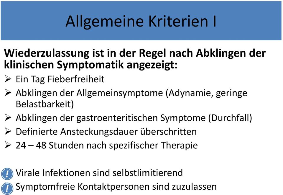 Abklingen der gastroenteritischen Symptome (Durchfall) Definierte Ansteckungsdauer überschritten 24 48
