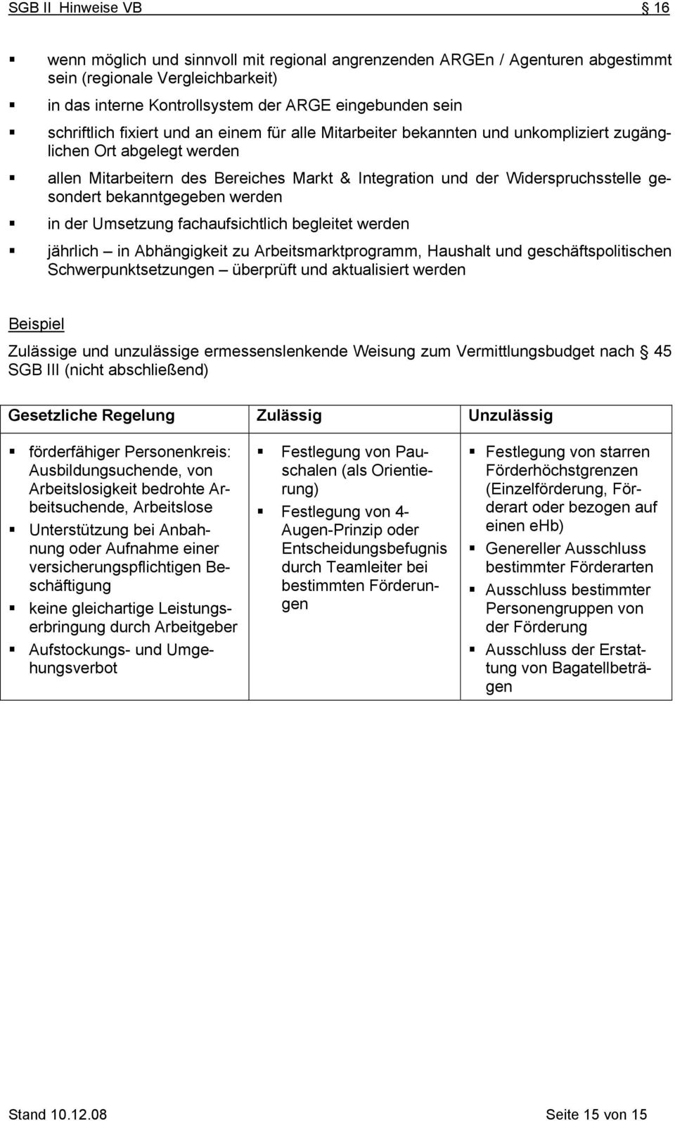 in der Umsetzung fachaufsichtlich begleitet werden jährlich in Abhängigkeit zu Arbeitsmarktprogramm, Haushalt und geschäftspolitischen Schwerpunktsetzungen überprüft und aktualisiert werden Beispiel