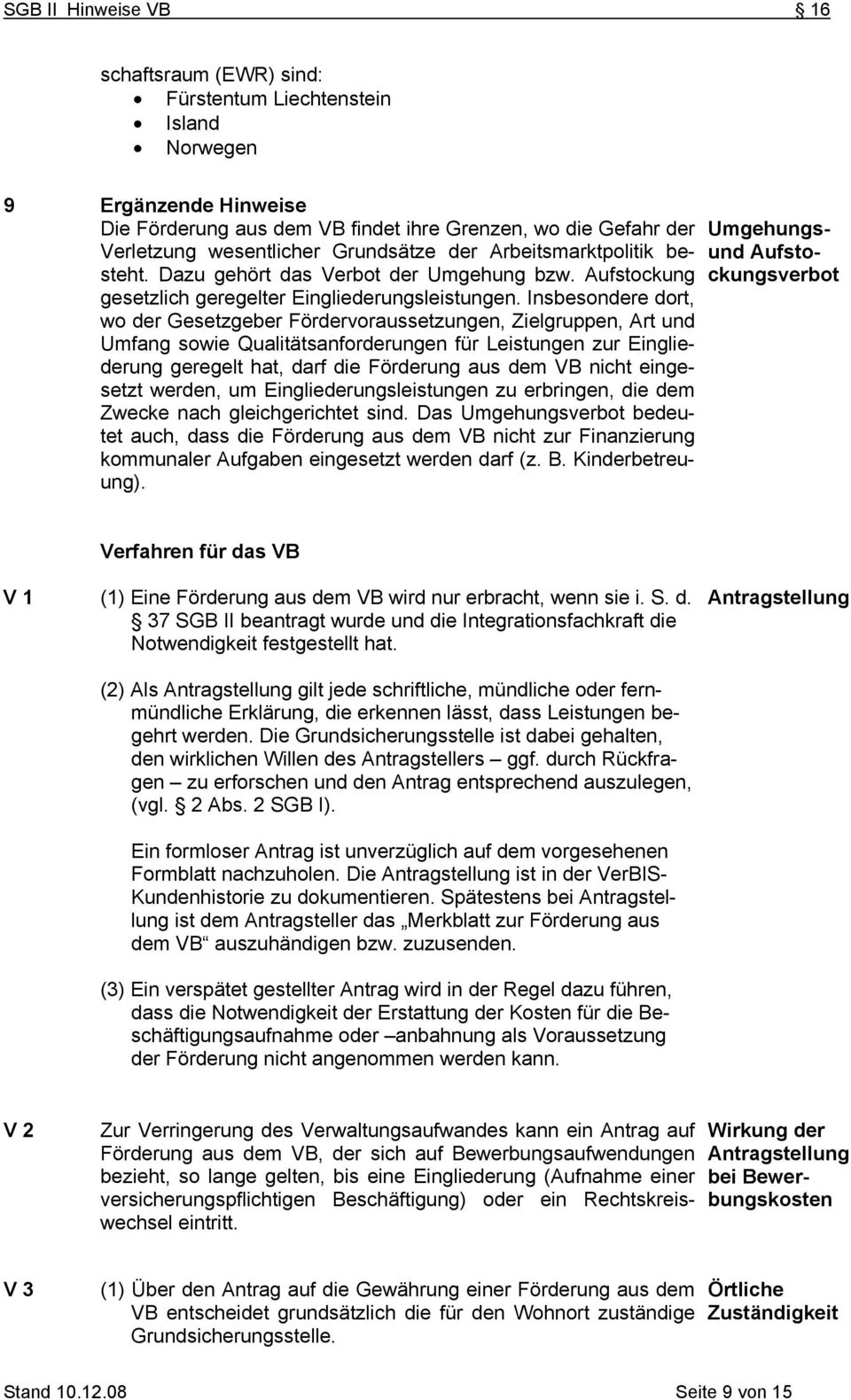 Insbesondere dort, wo der Gesetzgeber Fördervoraussetzungen, Zielgruppen, Art und Umfang sowie Qualitätsanforderungen für Leistungen zur Eingliederung geregelt hat, darf die Förderung aus dem VB