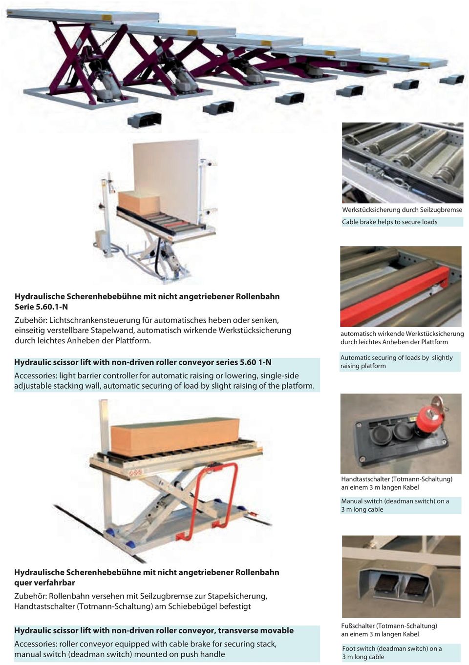 Hydraulic scissor lift with non-driven roller conveyor series 5.