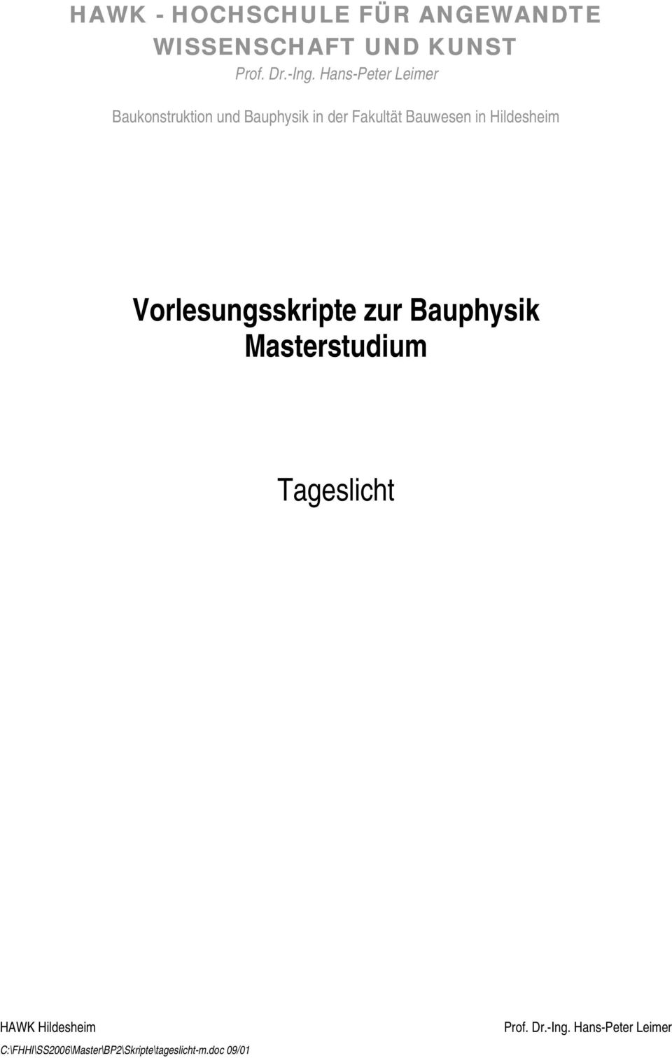 Hildesheim Vorlesungsskripte zur Bauphysik Masterstudium