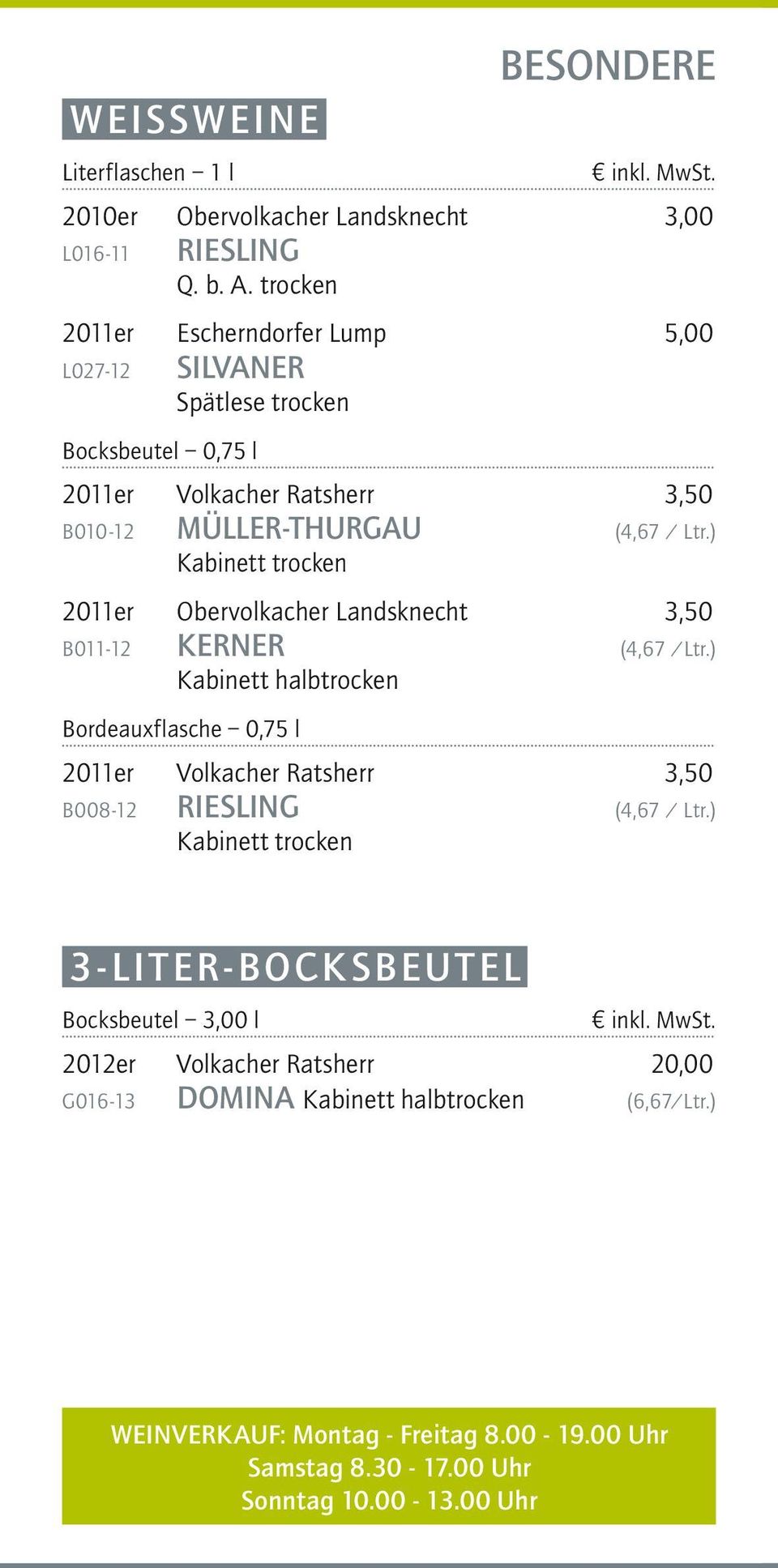 ) 2011er Obervolkacher Landsknecht 3,50 B011-12 KERNER (4,67 /Ltr.