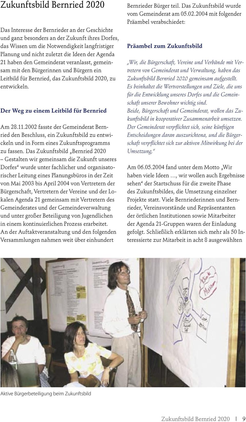 Der Weg zu einem Leitbild für Bernried Am 28.11.2002 fasste der Gemeinderat Bernried den Beschluss, ein Zukunftsbild zu entwickeln und in Form eines Zukunftsprogramms zu fassen.