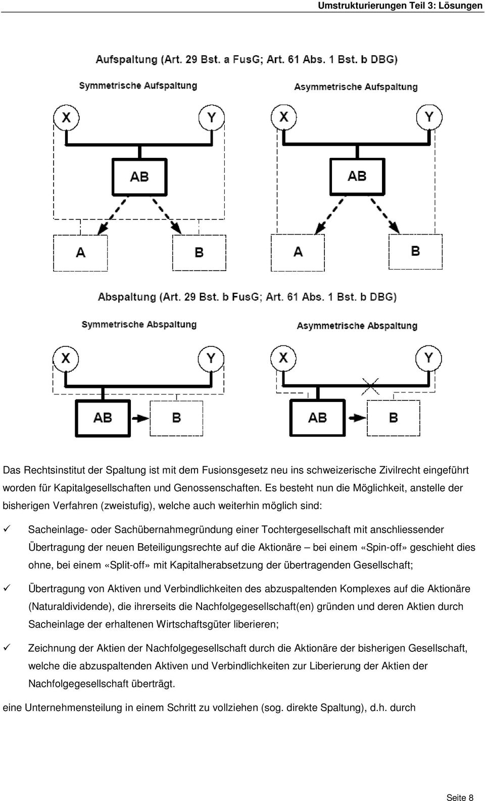 anschliessender Übertragung der neuen Beteiligungsrechte auf die Aktionäre bei einem «Spin-off» geschieht dies ohne, bei einem «Split-off» mit Kapitalherabsetzung der übertragenden Gesellschaft;