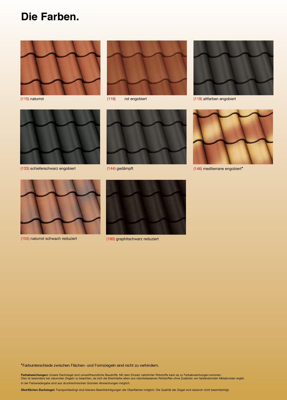 reduziert *Farbunterschiede zwischen Flächen- und Formziegeln sind nicht zu verhindern. Farbabweichungen: Unsere Dachziegel sind umweltfreundliche Baustoffe.