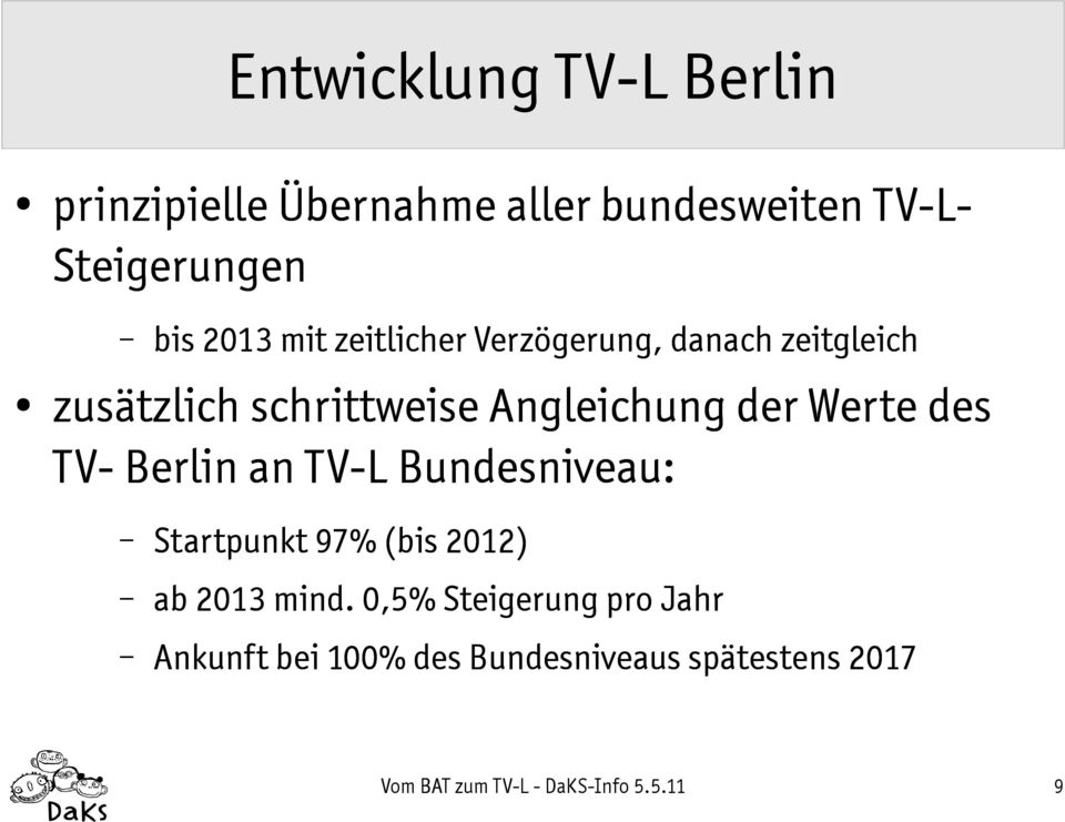 des TV- Berlin an TV-L Bundesniveau: Startpunkt 97% (bis 2012) ab 2013 mind.