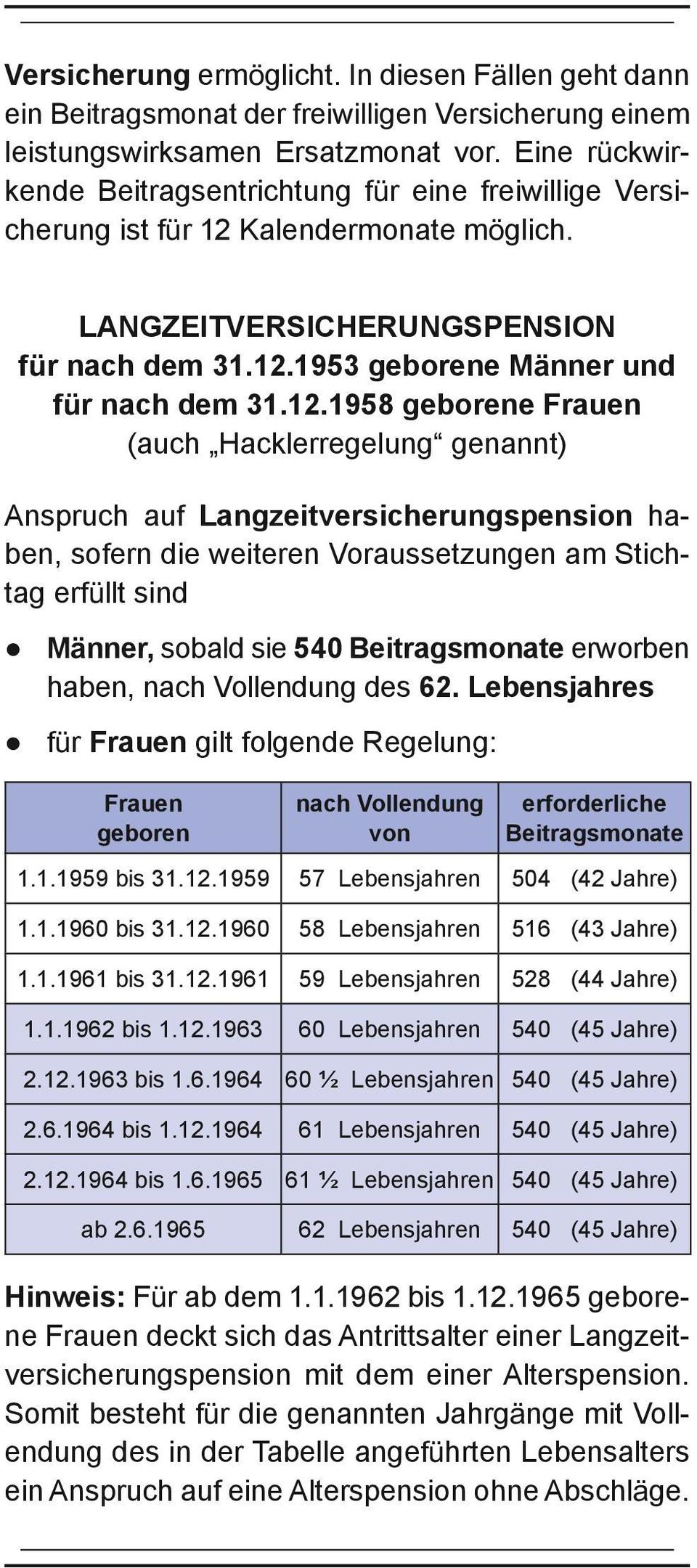 Kalendermonate möglich. LANGZEITVERSICHERUNGSPENSION für nach dem 31.12.