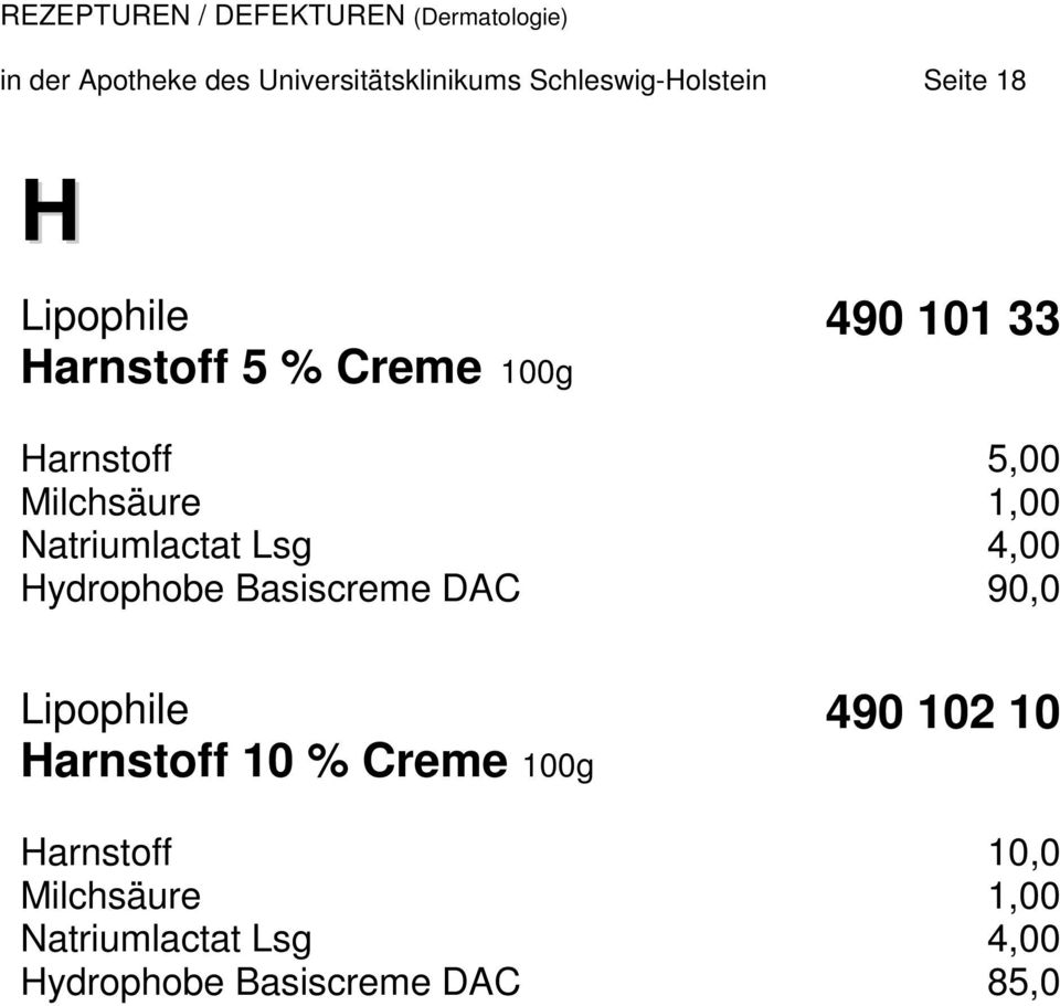 Lsg 4,00 Hydrophobe Basiscreme DAC 90,0 Lipophile Harnstoff 10 % Creme 100g 490 102