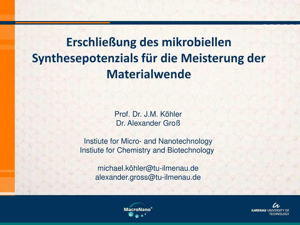 Alexander Groß Instiute for Micro- and Nanotechnology Instiute for