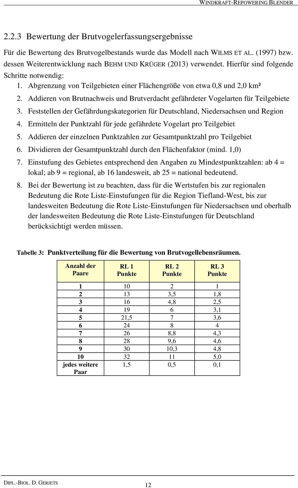 Addieren von Brutnachweis und Brutverdacht gefährdeter Vogelarten für Teilgebiete 3. Feststellen der Gefährdungskategorien für Deutschland, Niedersachsen und Region 4.